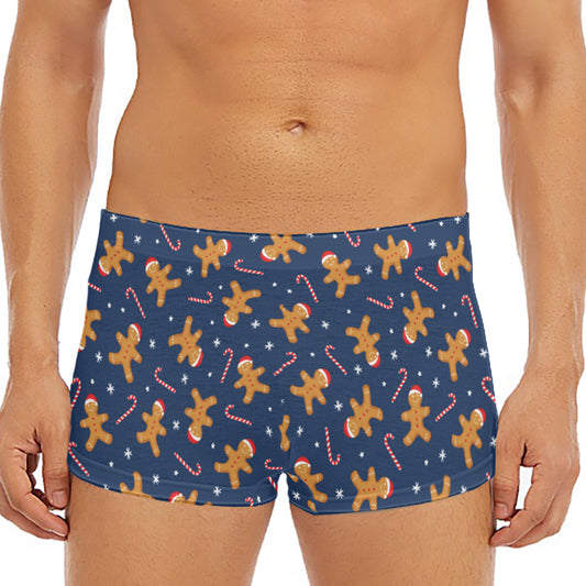 Xmas Gingerbread Man Pattern Print Men's Short Boxer Briefs