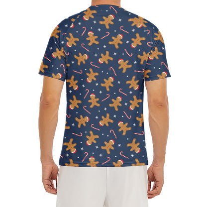 Xmas Gingerbread Man Pattern Print Men's Short Sleeve Rash Guard