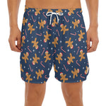 Xmas Gingerbread Man Pattern Print Men's Split Running Shorts