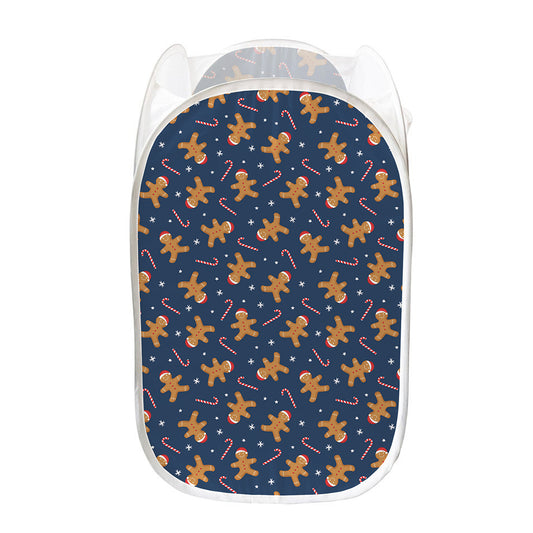 Xmas Gingerbread Man Pattern Print Mesh Laundry Hamper