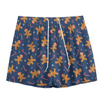 Xmas Gingerbread Man Pattern Print Mesh Shorts