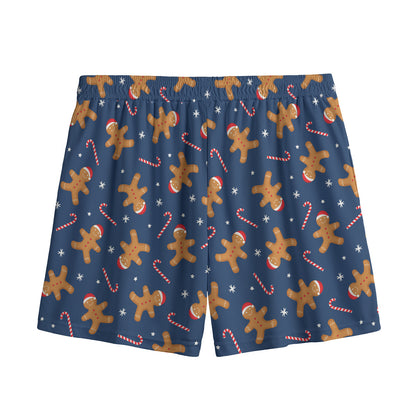 Xmas Gingerbread Man Pattern Print Mesh Shorts