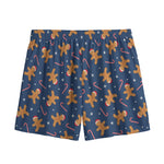 Xmas Gingerbread Man Pattern Print Mesh Shorts