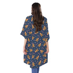 Xmas Gingerbread Man Pattern Print Open Front Beach Cover Up