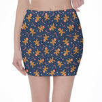 Xmas Gingerbread Man Pattern Print Pencil Mini Skirt