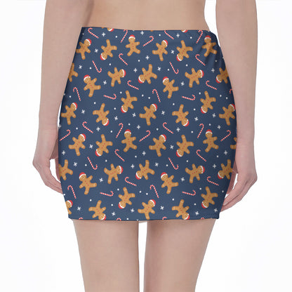 Xmas Gingerbread Man Pattern Print Pencil Mini Skirt