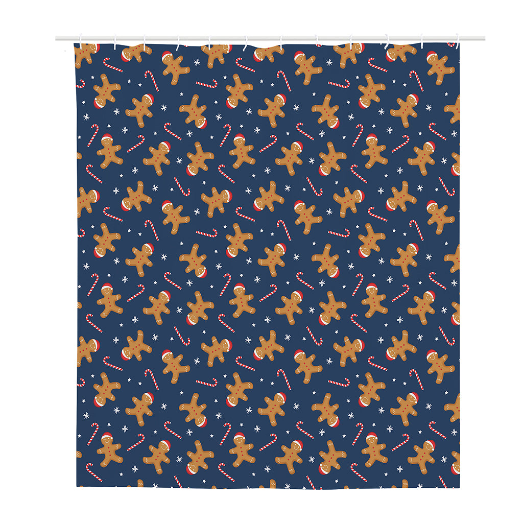 Xmas Gingerbread Man Pattern Print Polyester Shower Curtain