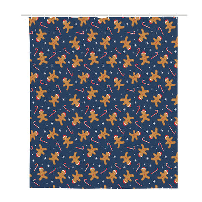 Xmas Gingerbread Man Pattern Print Polyester Shower Curtain