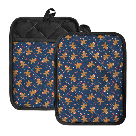 Xmas Gingerbread Man Pattern Print Pot Holders With Pocket