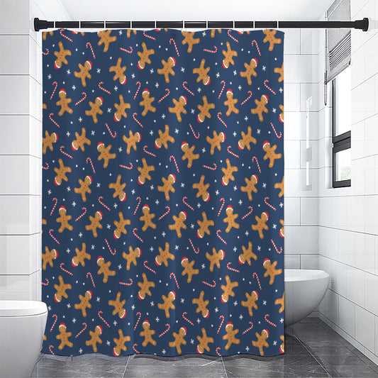 Xmas Gingerbread Man Pattern Print Premium Shower Curtain