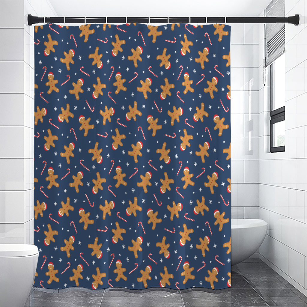 Xmas Gingerbread Man Pattern Print Premium Shower Curtain