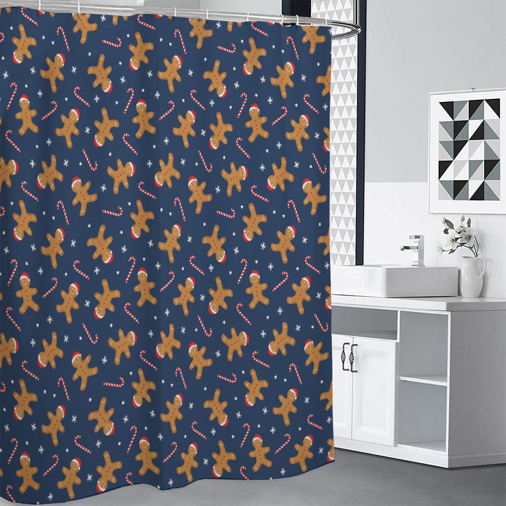 Xmas Gingerbread Man Pattern Print Premium Shower Curtain