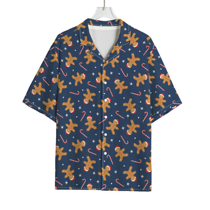 Xmas Gingerbread Man Pattern Print Rayon Hawaiian Shirt