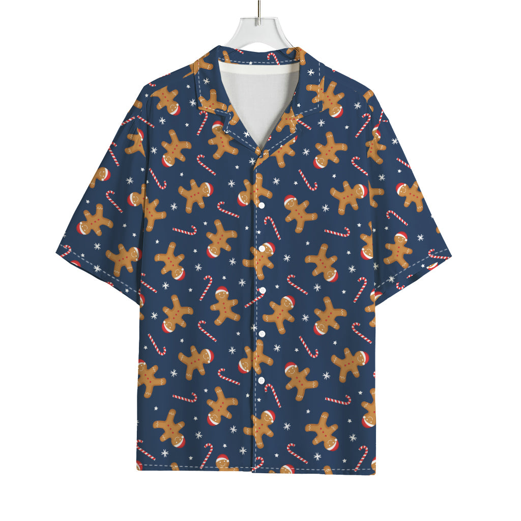 Xmas Gingerbread Man Pattern Print Rayon Hawaiian Shirt