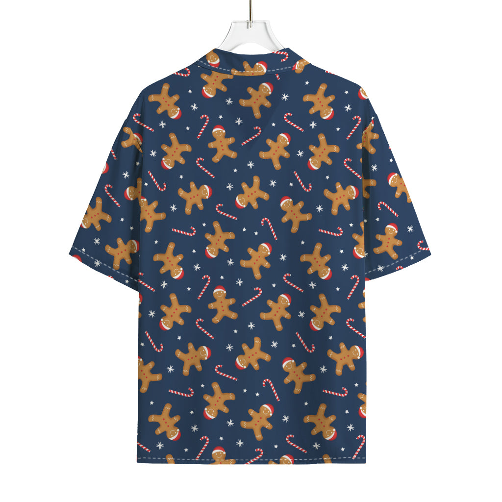 Xmas Gingerbread Man Pattern Print Rayon Hawaiian Shirt