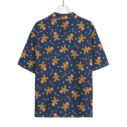 Xmas Gingerbread Man Pattern Print Rayon Hawaiian Shirt