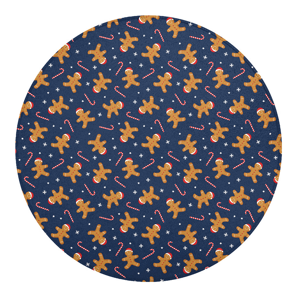 Xmas Gingerbread Man Pattern Print Round Blanket