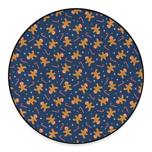Xmas Gingerbread Man Pattern Print Round Floor Mat