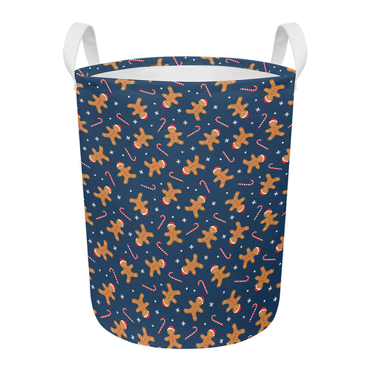 Xmas Gingerbread Man Pattern Print Round Laundry Basket