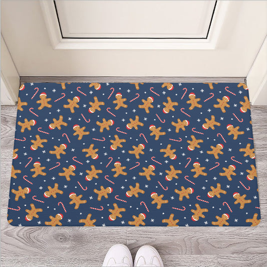Xmas Gingerbread Man Pattern Print Rubber Doormat