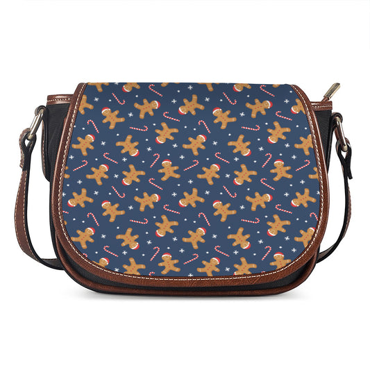 Xmas Gingerbread Man Pattern Print Saddle Bag