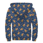 Xmas Gingerbread Man Pattern Print Sherpa Lined Zip Up Hoodie