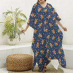 Xmas Gingerbread Man Pattern Print Silk V-Neck Kaftan Dress