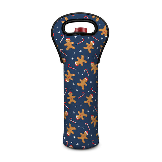 Xmas Gingerbread Man Pattern Print Single Neoprene Wine Tote