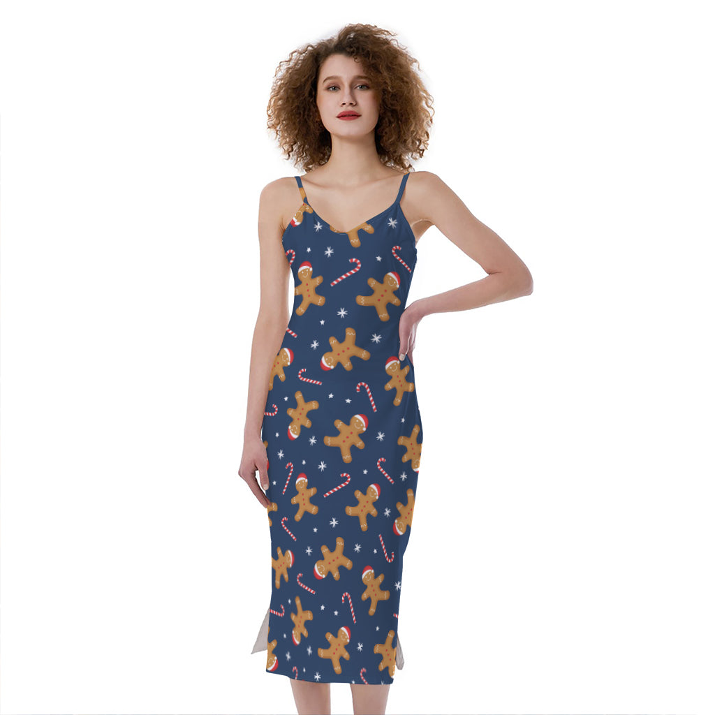 Xmas Gingerbread Man Pattern Print Slim Fit Midi Cami Dress