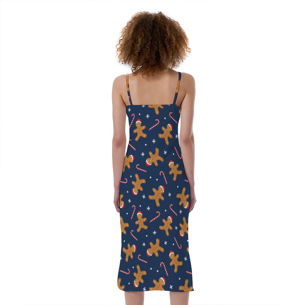Xmas Gingerbread Man Pattern Print Slim Fit Midi Cami Dress