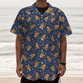 Xmas Gingerbread Man Pattern Print Textured Short Sleeve Shirt