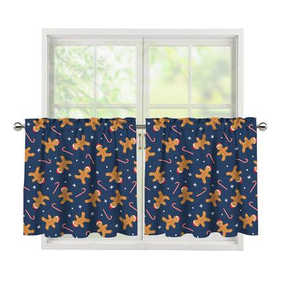 Xmas Gingerbread Man Pattern Print Tier Curtains