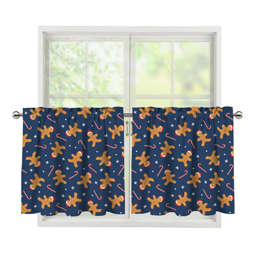 Xmas Gingerbread Man Pattern Print Tier Curtains