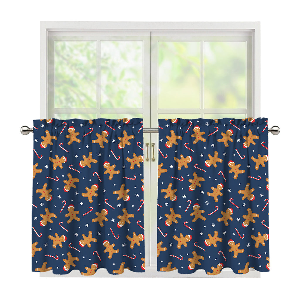 Xmas Gingerbread Man Pattern Print Tier Curtains