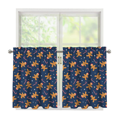 Xmas Gingerbread Man Pattern Print Tier Curtains