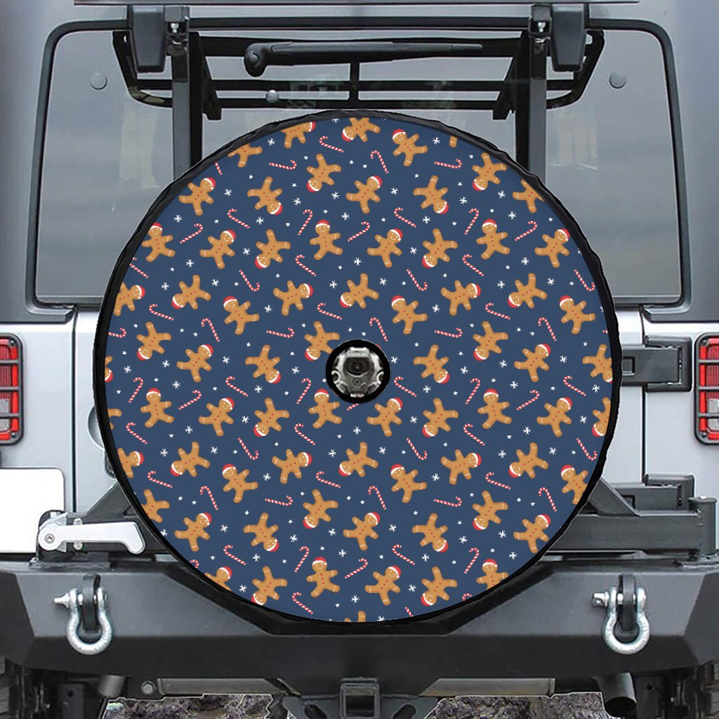 Xmas Gingerbread Man Pattern Print Tire Cover With Camera Hole