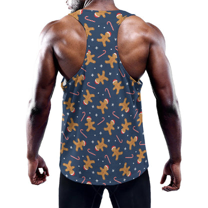 Xmas Gingerbread Man Pattern Print Training Tank Top