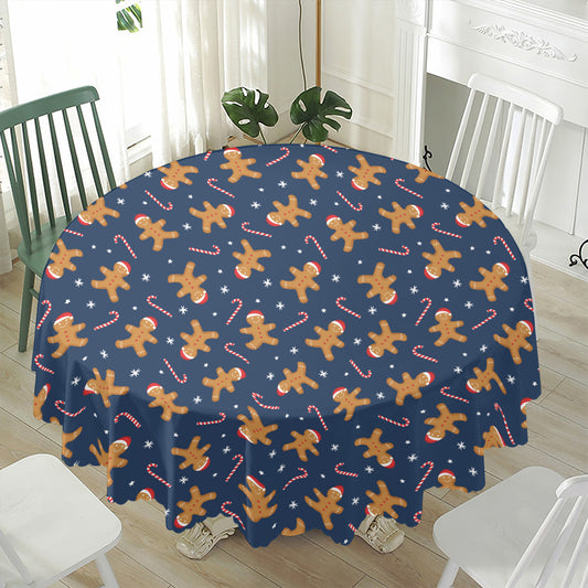 Xmas Gingerbread Man Pattern Print Waterproof Round Tablecloth