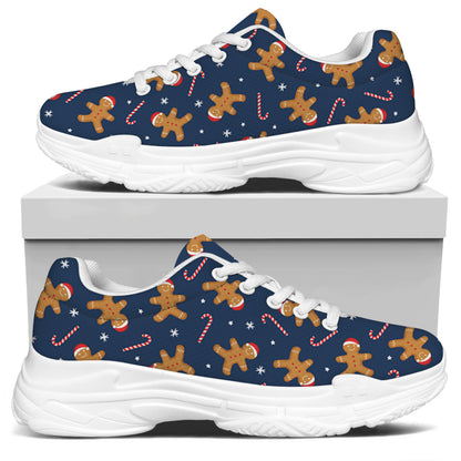 Xmas Gingerbread Man Pattern Print White Chunky Shoes