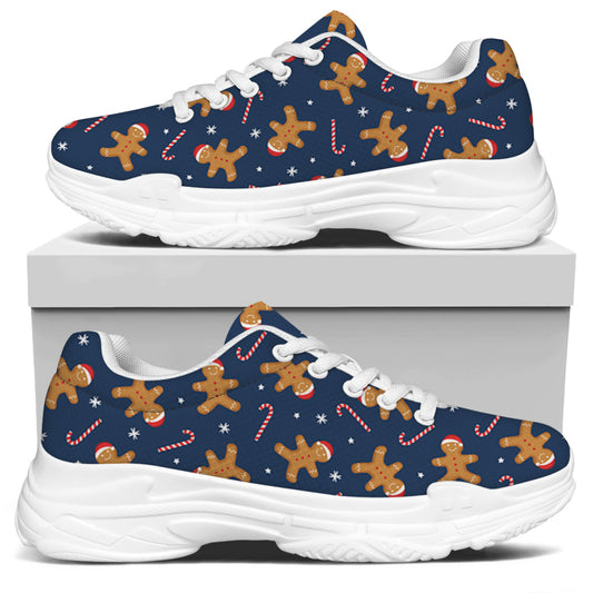 Xmas Gingerbread Man Pattern Print White Chunky Shoes