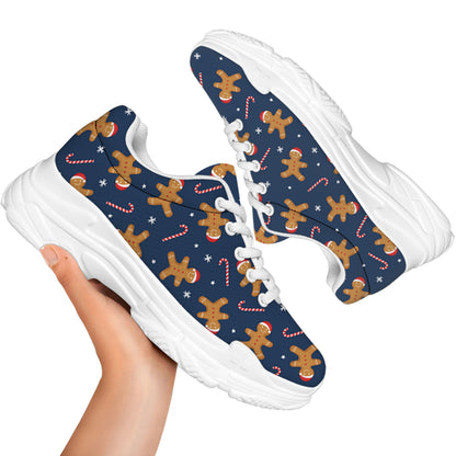 Xmas Gingerbread Man Pattern Print White Chunky Shoes