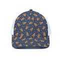Xmas Gingerbread Man Pattern Print White Mesh Trucker Hat