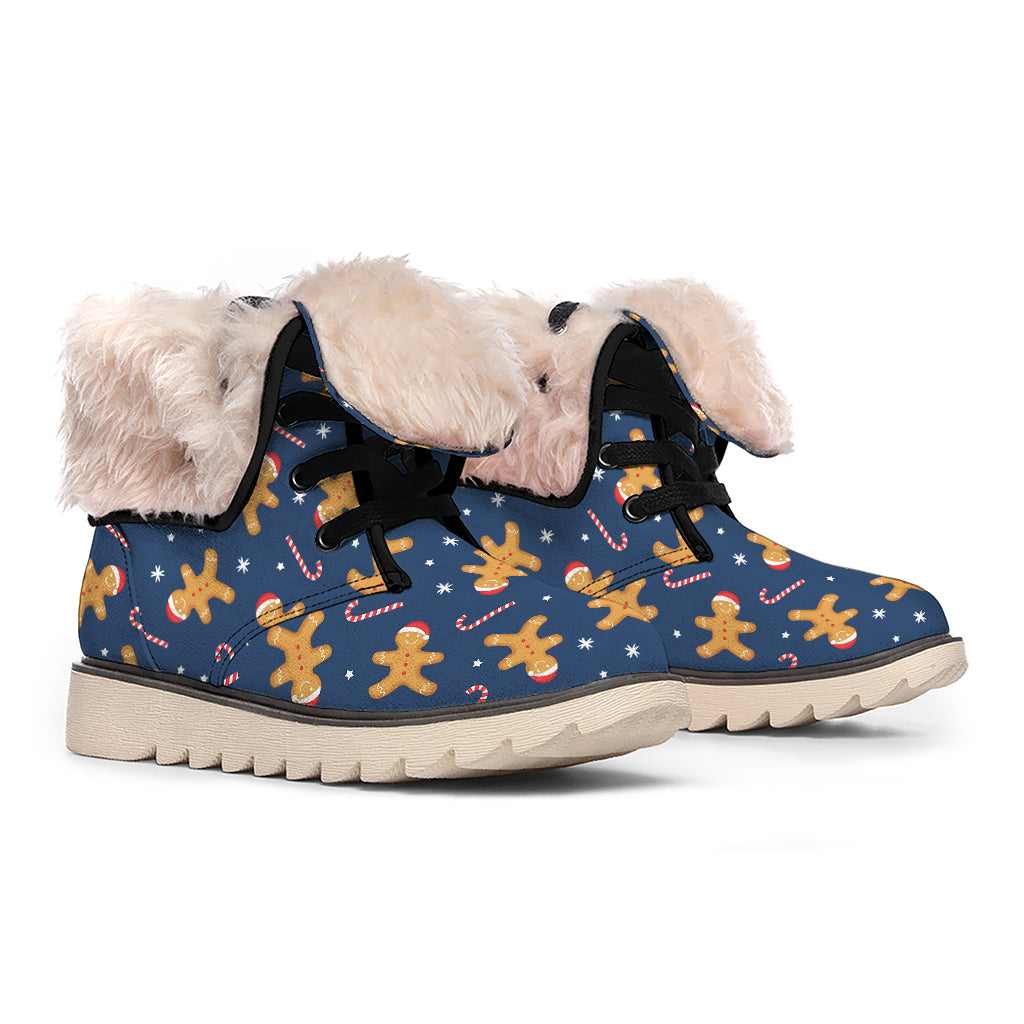 Xmas Gingerbread Man Pattern Print Winter Boots