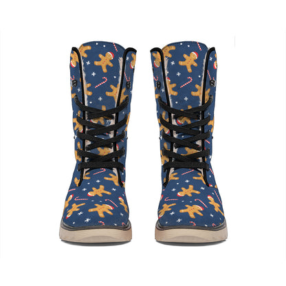 Xmas Gingerbread Man Pattern Print Winter Boots