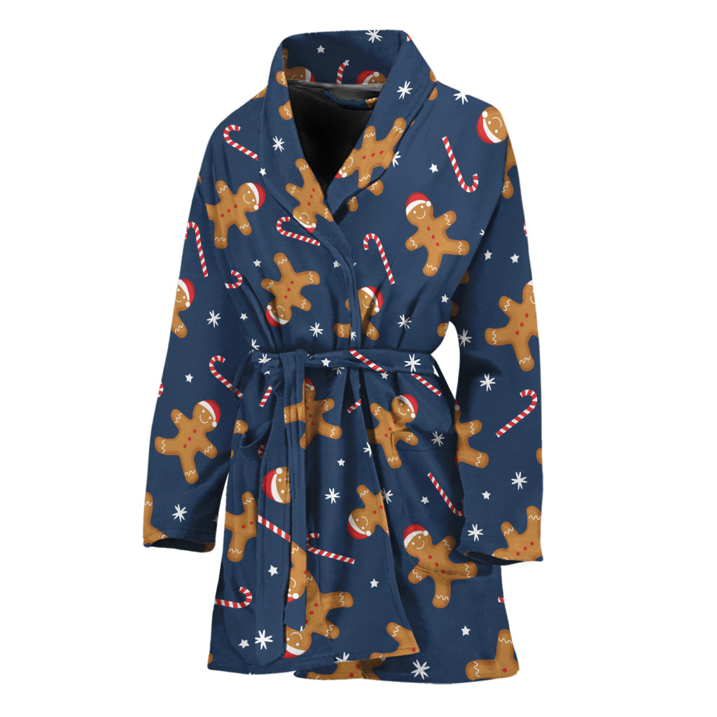 Xmas Gingerbread Man Pattern Print Women's Bathrobe