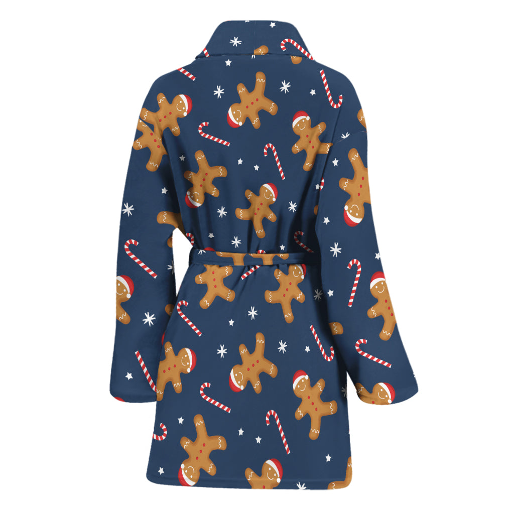 Xmas Gingerbread Man Pattern Print Women's Bathrobe