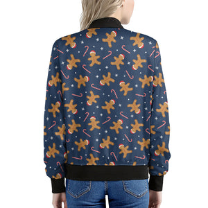 Xmas Gingerbread Man Pattern Print Women's Bomber Jacket