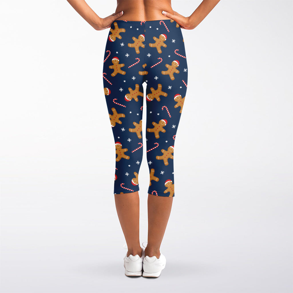 Xmas Gingerbread Man Pattern Print Women's Capri Leggings