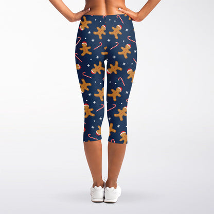 Xmas Gingerbread Man Pattern Print Women's Capri Leggings