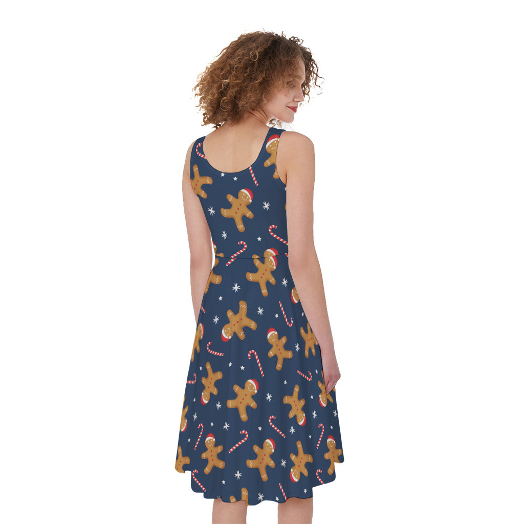 Xmas Gingerbread Man Pattern Print Women's Sleeveless Dress